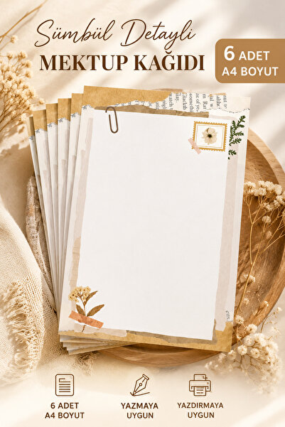 Organik Yolda Hyacinth Detailed Letter Paper (10 Pieces A4 Size)