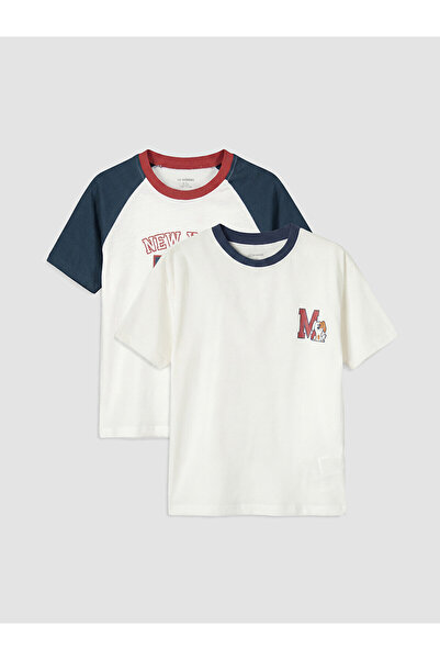 LC Waikiki Trendlucky Boys' T-Shirt with Oval Collar and Printed Design, Pack...