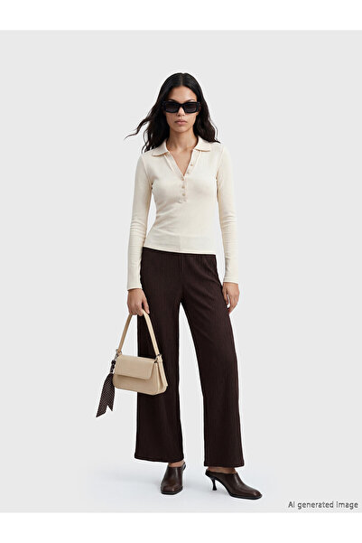 LC Waikiki Pantaloni de damă texturati NEVAVM cu talie elastică