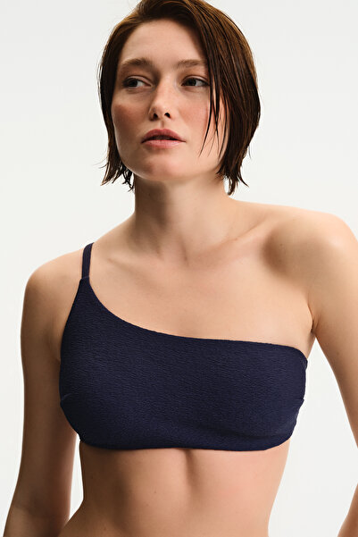 Penti Top de bikini texturat cu un singur umăr Hailey, albastru marin