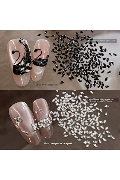 Choice Z3PDLZ61ZH-02-200PCS Kaniu Flash Black Flat-Back Zircon Nail Art 5A Mi...