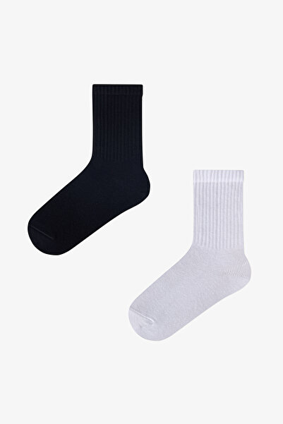 Penti Kız Çocuk Unisex Siyah Beyaz 2 li Tenis Soket Çorap