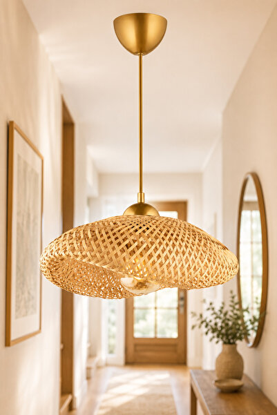 ANGDESİGN Lotus Hasır Tekli Avize • Rattan Bohem Sarkıt Avize Modern Tasarım ...