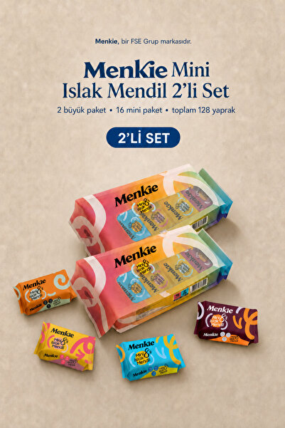 MENKİE Mini Islak Mendil 2’li Set - 16 Mini Paket 128 Yaprak Cep Boy Okyanus ...