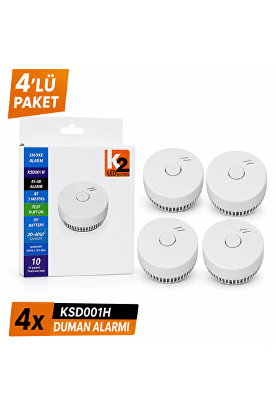 K2LED 4’lü Paket K2 LED Systems Duman Dedektörü 85 dB Yangın Alarmı 9V Pilli ...
