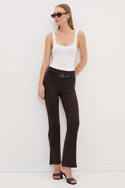 Fulla Moda Belted Flare Pants with Slits in Diving Fabric