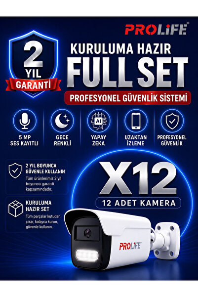 PROLİFE 12 Lİ Sesli Güvenlik Kamerası 5 Mp Gece Renkli Yüz Ve Araç Tanımalı F...