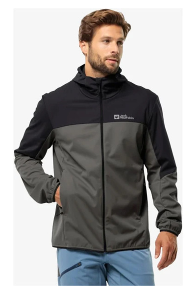 Jack Wolfskin 1306923_6945 FELDBERG HOODY M Outdoor Yağmurluk Siyah Gri