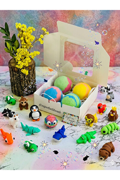 super bath bomb by yasemin Sürpriz Oyuncaklı Köpüren Banyo Bombası 4 adet ban...