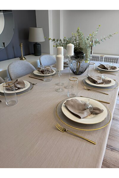 Decamor home Royal Linen Textured Beige Tablecloth (Napkins Not Included)