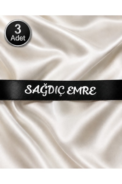 EvremStore 3 Adet Kişiye Özel Sağdıç Kurdelesi - Siyah Üzeri Gümüş 50x3 cm