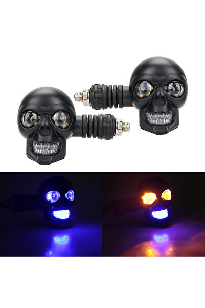Choice1 2pcs Blue Yellow 2PCS Dual Color Motorcycle LED Skull Shape Waterproo...