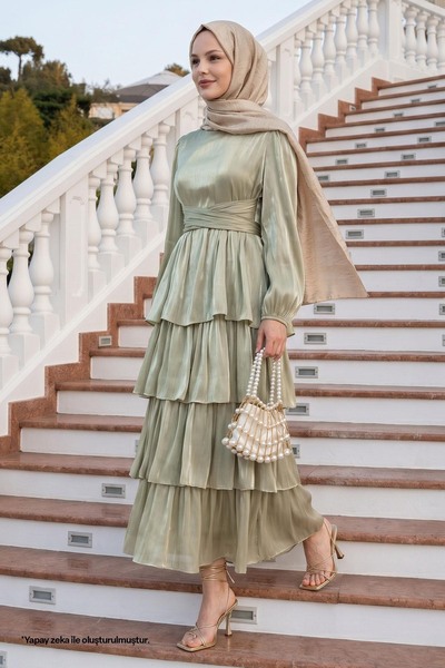 InStyle Kat Kat Organze Mint Yeşili Abiye Elbise