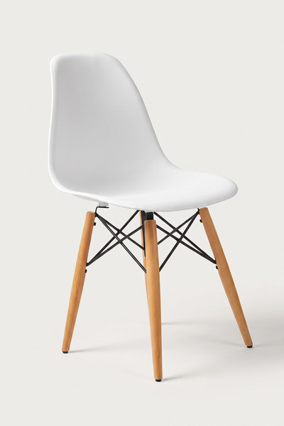 Seduna Beyaz Eames Sandalye - Natural Ahşap Ayaklı