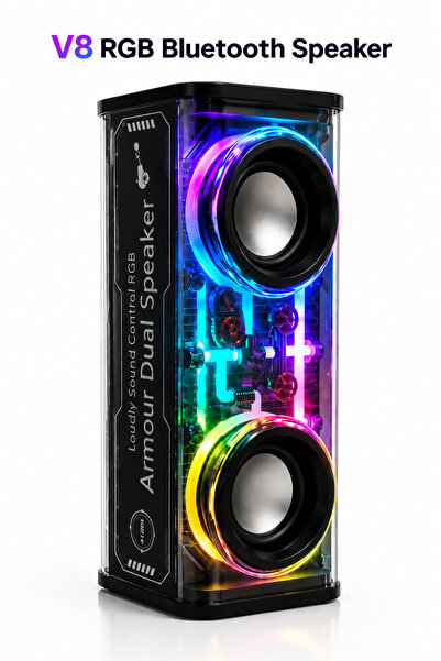 ELFA ON TEKNOLOJİ V8 RGB Bluetooth Hoparlör 13.6W Şeffaf Tasarım Taşınabilir ...