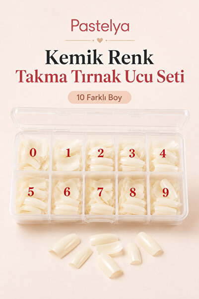 Pastelya Protez Tırnak Tipsi Yarım Ay 500'lü Kemik Renk Numaralı