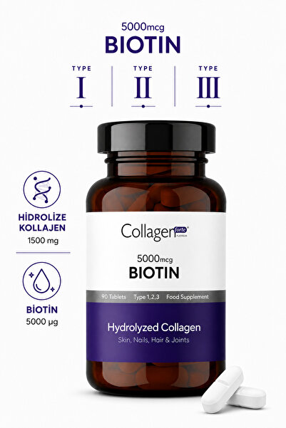 Collagen Forte Platinum Saç Vitamini, Cilt & Tırnak, Biotin 5000mcg & Kolajen...
