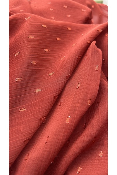 feminen Glitter Dobby Chiffon Fabric Dark Brick Color