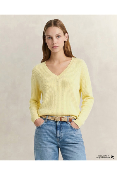 Gant Kadın Sarı Regular Fit V Yaka Kazak