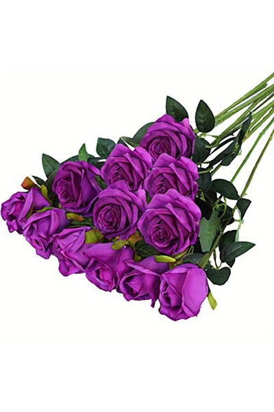 Choice PURPLE 12pcs Realistic Artificial Rose Bouquet for Weddings, Birthdays...