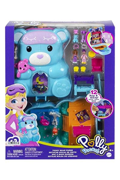 mattel Polly Pocket Teddy Bear Kompakt Çanta, 2 Mikro Bebek, 16 Aksesuar