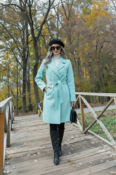 Pitti Kadın Kaşe Açık Turkuaz astarlı cepli Kaban Vatkalı 70477