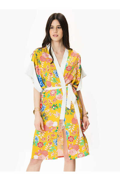 Roman Belden Bağlamalı Floral Desenli Kimono Standart Renk Y1716027_089