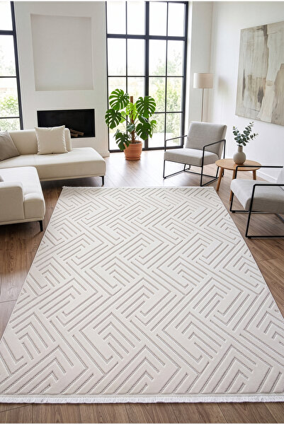 Santiva Home Krem Sisal Bukle Dokuma Hasır Makine Halısı Saçaklı Kaymaz Oturm...