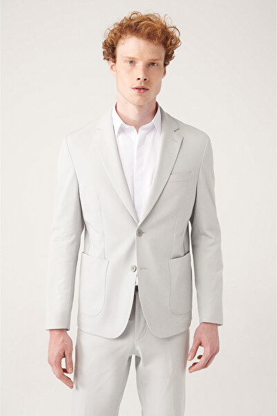 Avva Men's Gray Bi-stretch Unlined Double Slit Jacket A31y4004