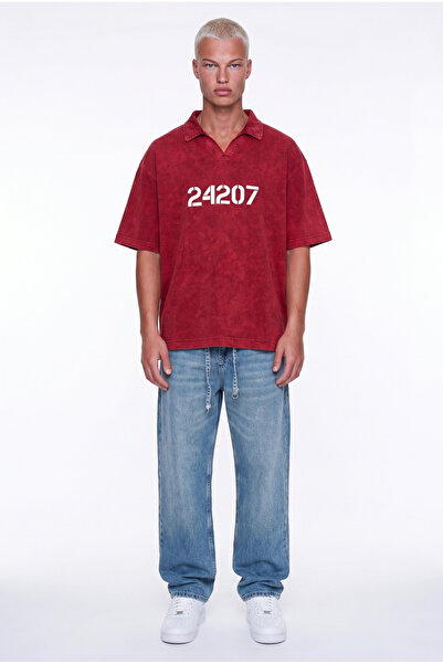 Respire Men's 24207 Printed Washable Oversize T-Shirt Claret Red