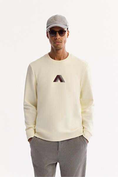 Avva Men's Ecru Crew Neck Cotton Bi-Stretch Printed Regular Fit Sweatshirt A5...