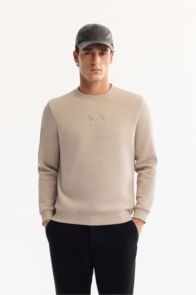 Avva Men's Stone Crew Neck 3 Thread Raised Sweatshirt B 001033