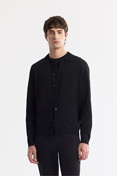 Avva Erkek Siyah Polo Yaka Düğmeli Rayon Tüylenmeyen Triko Regular Fit Hırka ...