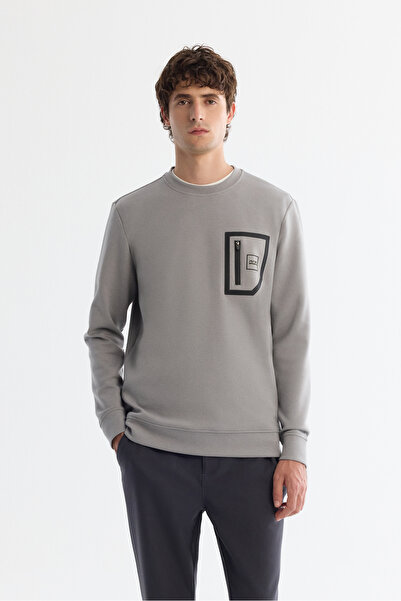 Avva Men's Gray Crew Neck Cotton Printed Elastane Regular Fit Sweatshirt A42Y...