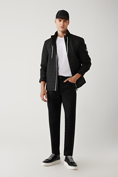 Avva Men's Black Classic Waist 5 Pocket Slim Fit Trousers A41Y3071