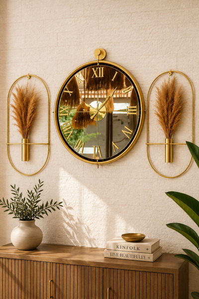 Mgs DUVAR SAATİ mobilya TİNATTİ GOLD ROMA BRONZ AYNALI SET ÇİÇEKLİK not: pamp...