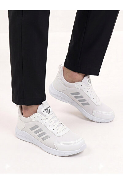 İmerShoes Günlük Beyaz Gri Erkek Sneaker Fileli Bağcıklı Rahat Yürüyüş Spor A...