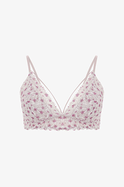 Penti Beige Luna Floral Patterned Lace Underwire-Free Push up Bra