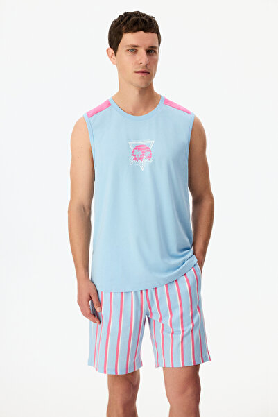 Penti Men's Surfer Geometric Patterned Shorts Pajama Set