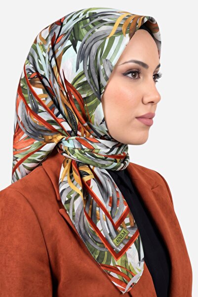 hadiora Women's Gray Orange Tropical Leaf Patterned Stitched Writing Cotton C...