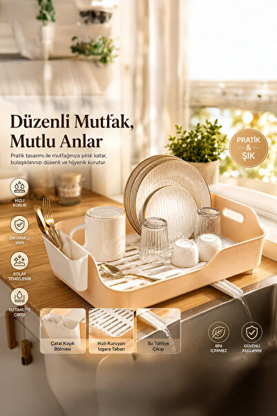 Porsima Tabaklık Bulaşıklık-Yönlendirilebilir Su Akıtma Kanallı Bulaşık Sepeti