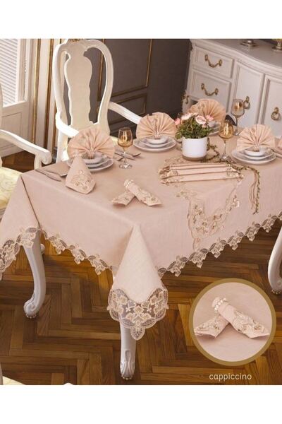 Ceki Home طقم أدوات مائدة فاخر من كارنفيل جاردينيا كتان كابتشينو يتسع لـ 12 ش...