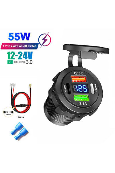 Choice5 3Port55W switch wire Car Charger Socket Dual Type-C & Dual USB 4Ports...