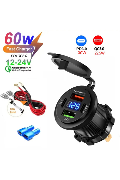 Choice9 4 Port 60W with wire Car Charger Socket Dual Type-C & Dual USB 4Ports...