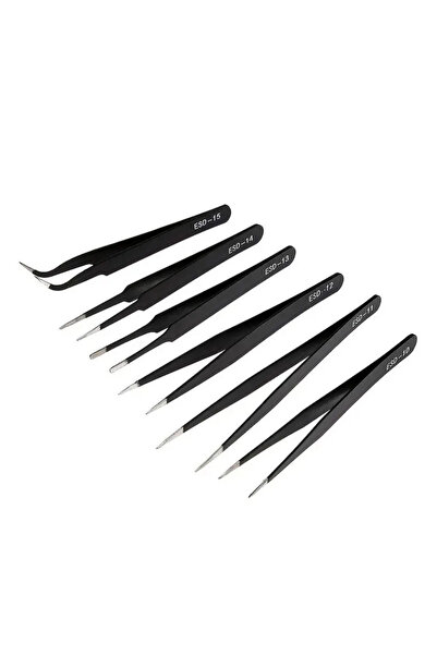 Choice Black 6pcs 6pcs Precision Long Tweezers Set ESD Anti-Static Stainless ...