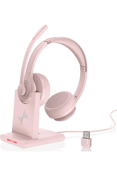 Choice4 Pink JIAMQISHI EH02P Wireless Headset with Charging Base AI Noise Can...
