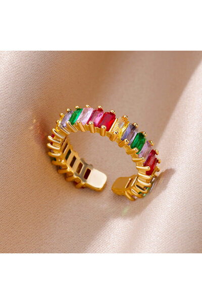 Choice 7 JZ4470G-10 Colorful Cubic Zircon Open Ring For Women Stainless Steel...