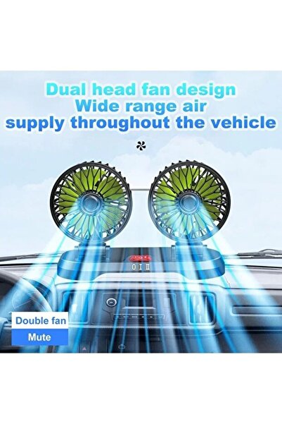 Zenorius Double Car Fan 13x21cm with Retractable Foot, 2 Speeds, USB
