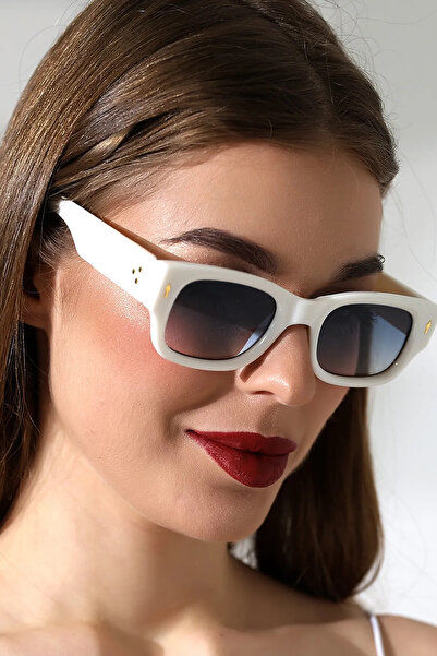 Lozzo نظارة شمسية بيضاء مستطيلة للنساء UV400 23032 c20 m