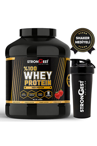 STRONGEST Whey Protein 2400gr 80 Servis Çilek Aromalı %100 Protein Tozu